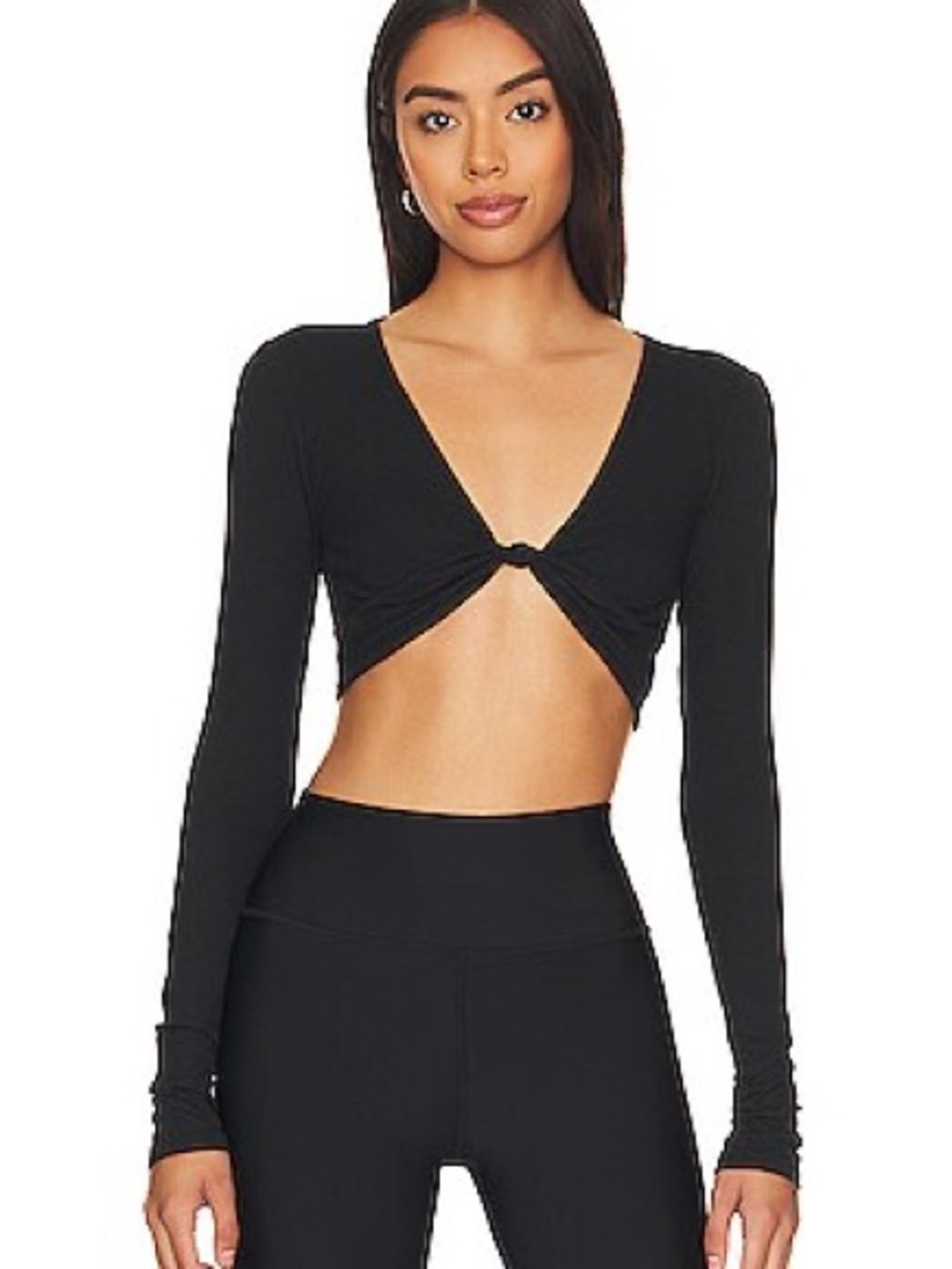 ALO Yoga Black Long-Sleeve Twist Front Crop Top